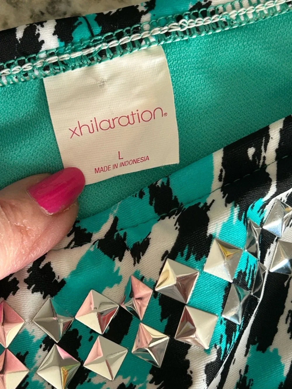 Xhilaration Turquoise Cheetah Animal Print Jeweled Bikini Adjustable Size L - Picture 9 of 12